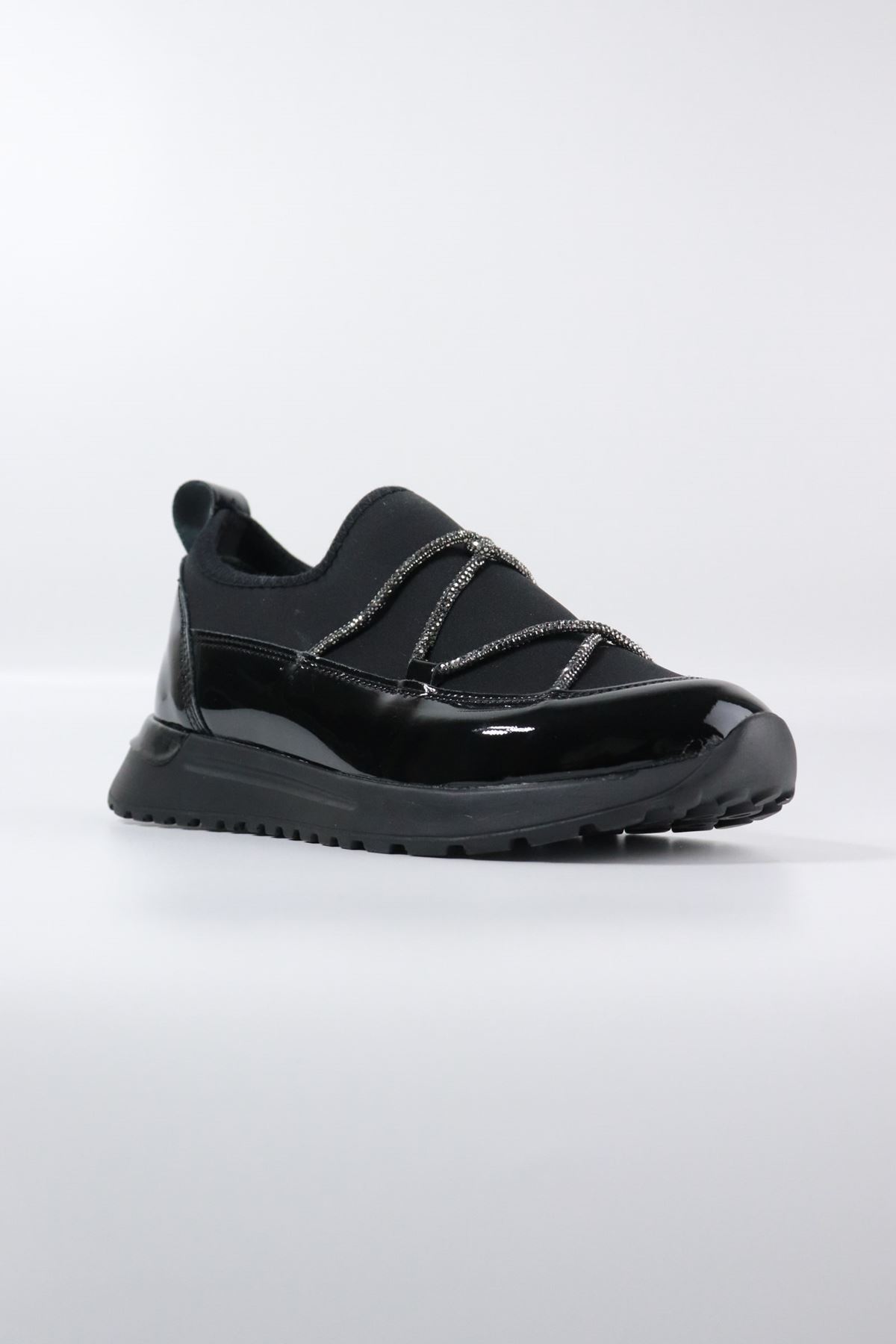 Meshure - 10 Siyah Streç Kadın Günlük Ayakkabı