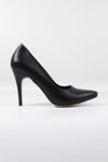 Trendayakkabı - 100 Siyah Cilt İnce Topuk Kadın Stiletto