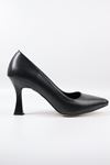 Trendayakkabı - Siyah Cilt Kadeh Topuklu Kadın Ayakkabı