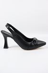 Trendayakkabı - Siyah Önü Taş Detaylı Arkası Açık Kadın Topuklu Ayakkabı