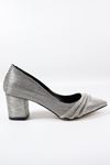 Trendayakkabı - ÖzMaçan Gümüş Kalın Topuklu Kadın Ayakkabı