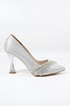 Trendayakkabı - ÖzMaçan Gümüş Kadeh Topuklu Kadın Ayakkabı