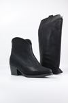 Trendayakkabı - 001 Siyah Kalın Topuk Tak Çıkar Kadın Kovboy Çizme