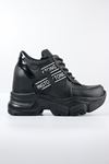 Trendayakkabı - 010 Simli Siyah İçten Dolgu Kadın Sneaker Ayakkabı