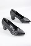 De Scario - 03 Siyah Simli Kadın Topuklu Ayakkabı