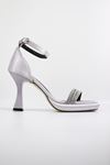 Koçyiğitler - Maçan1 Gümüş Saten Topuklu Bilekten Bağlı Kadın Topuklu Ayakkabı