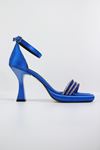 Koçyiğitler - Maçan1 Mavi Saten Topuklu Bilekten Bağlı Kadın Topuklu Ayakkabı