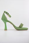 Koçyiğitler - Maçan1 Yeşil Saten Topuklu Bilekten Bağlı Kadın Topuklu Ayakkabı