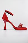 Koçyiğitler - Maçan1 Kırmızı Saten Topuklu Bilekten Bağlı Kadın Topuklu Ayakkabı