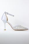 Koçyiğitler - 0009 Gümüş Bilekten Bağlı Fileli Kadın Topuklu Ayakkabı