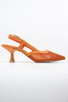 Feles - 01 Turuncu Fileli Kısa Topuk Zara Modeli Kadın Topuklu Ayakkabı