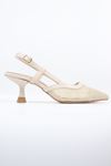 Feles - 01 Bej Fileli Kısa Topuk Zara Modeli Kadın Topuklu Ayakkabı