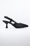 Feles - 01 Siyah Fileli Kısa Topuk Zara Modeli Kadın Topuklu Ayakkabı