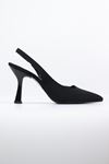 Feles - 02 Siyah Arkadan Lastikli Siyah Kadın Topuklu Ayakkabı