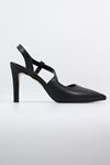 Pine Come  - 01 Siyah Bilekten Lastikli Kadın Topuklu Ayakkabı