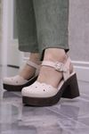 Venüs - 2217001 Bej Hakiki Deri Kadın Topuklu Sandalet
